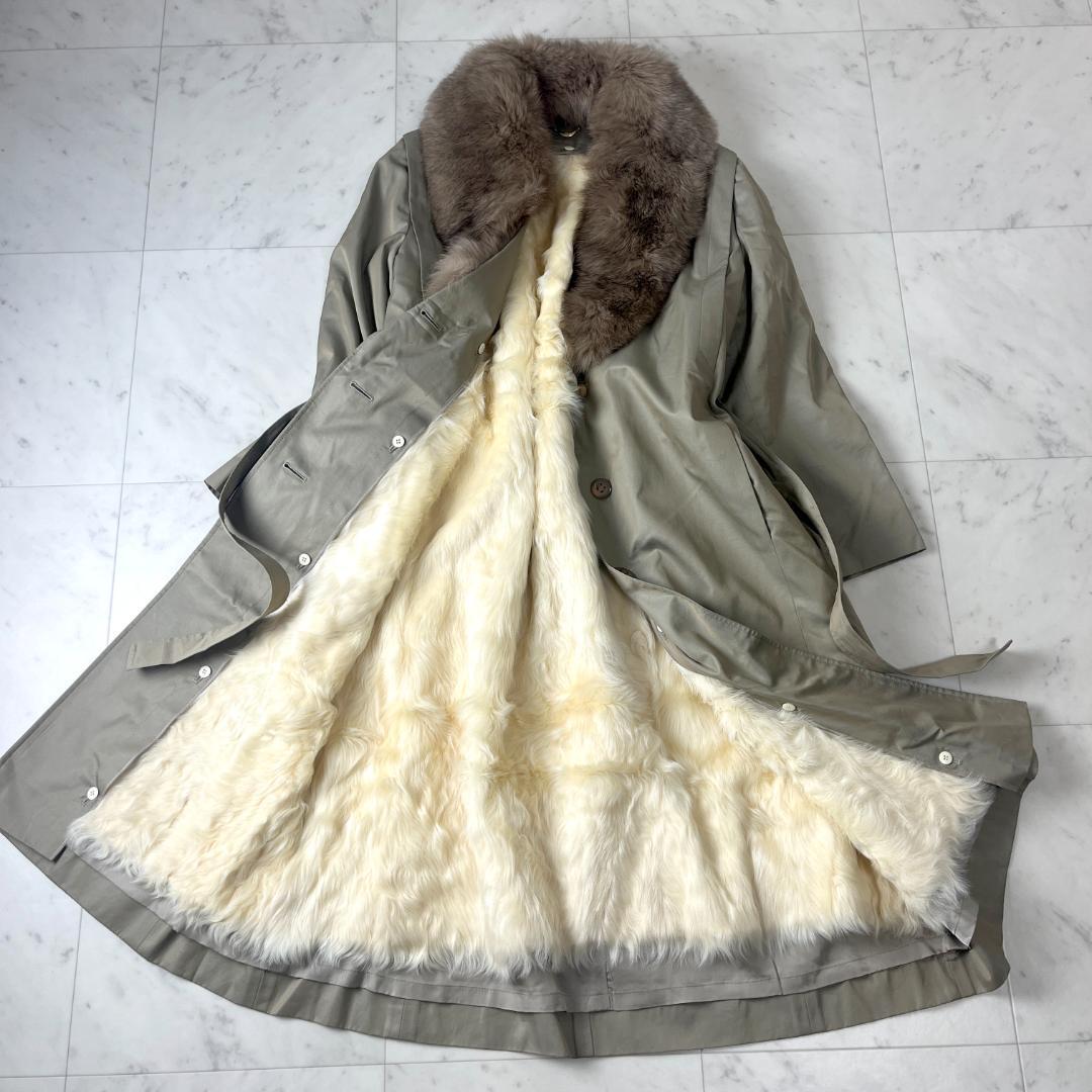毛皮 ロングコート XL相当 ファーライナー ロングトレンチ ベルト付き