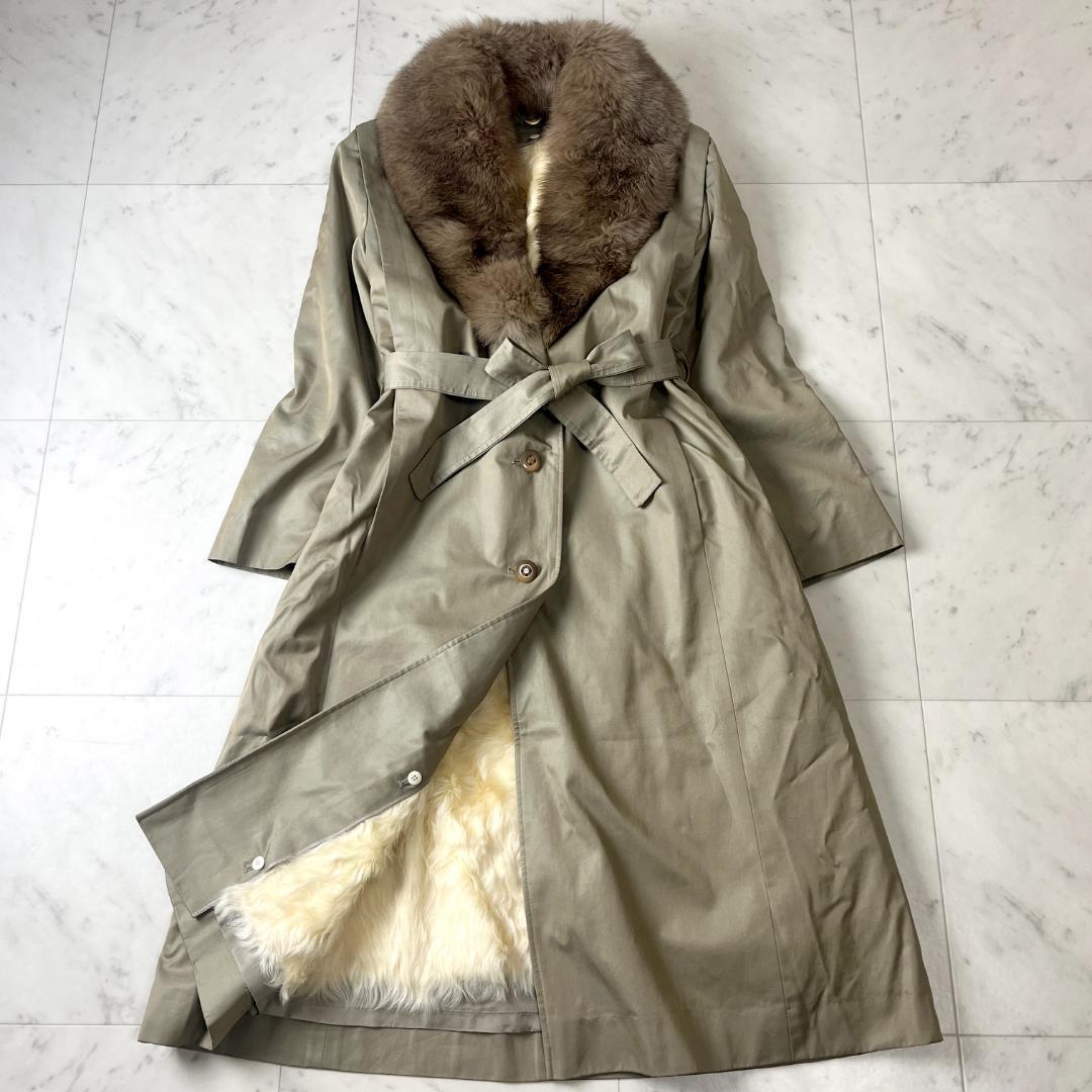 毛皮 ロングコート XL相当 ファーライナー ロングトレンチ ベルト付き