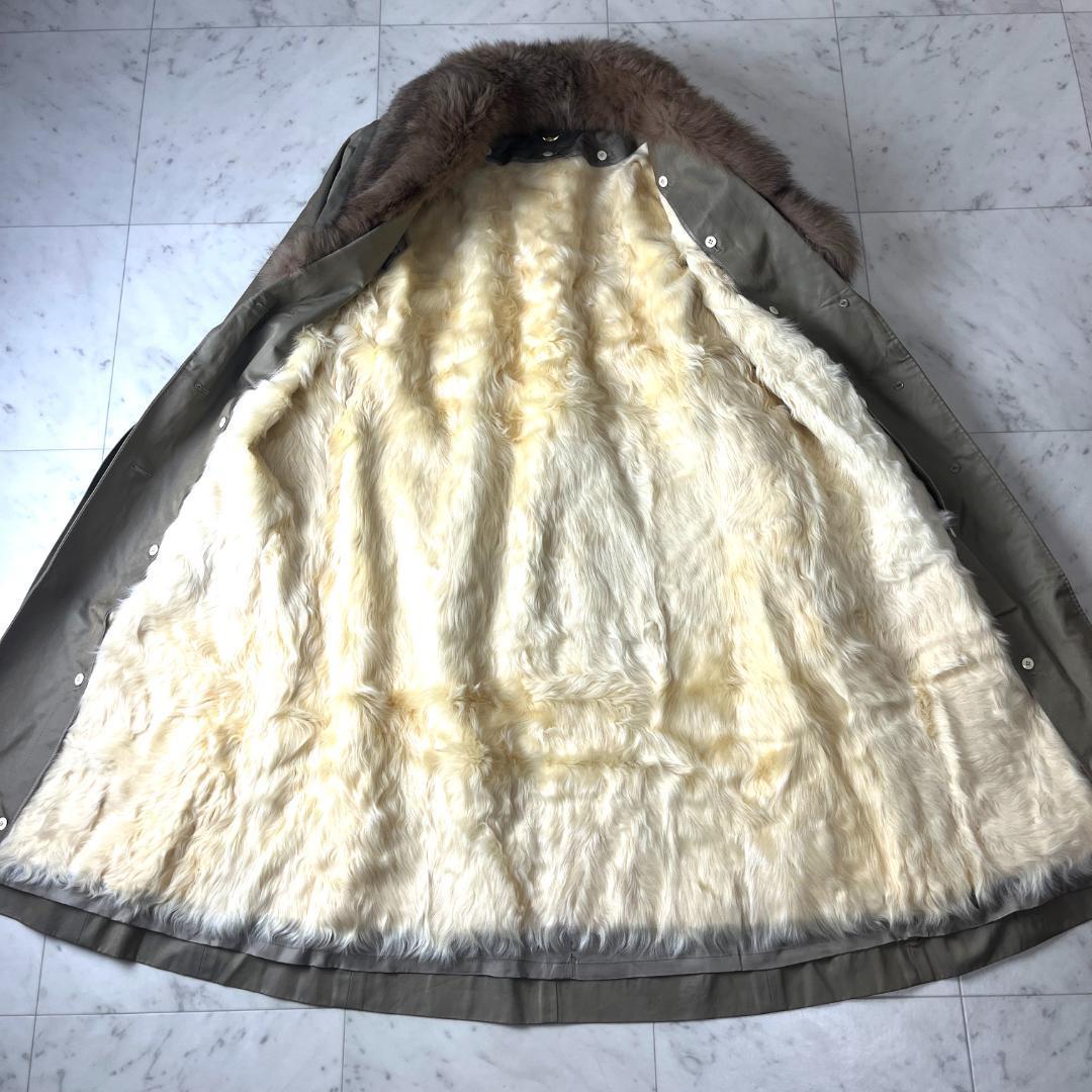 毛皮 ロングコート XL相当 ファーライナー ロングトレンチ ベルト付き