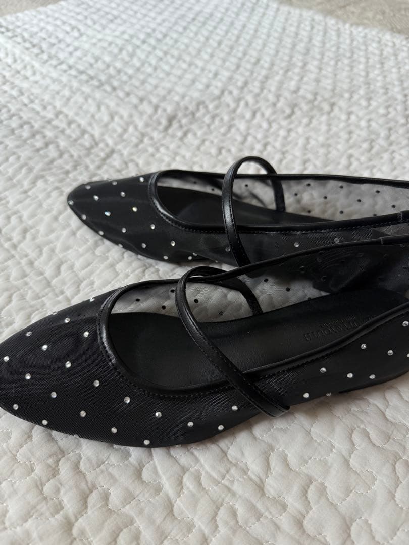 【UNITED ARROWS】メッシュ ビジュー フラットシューズ37h