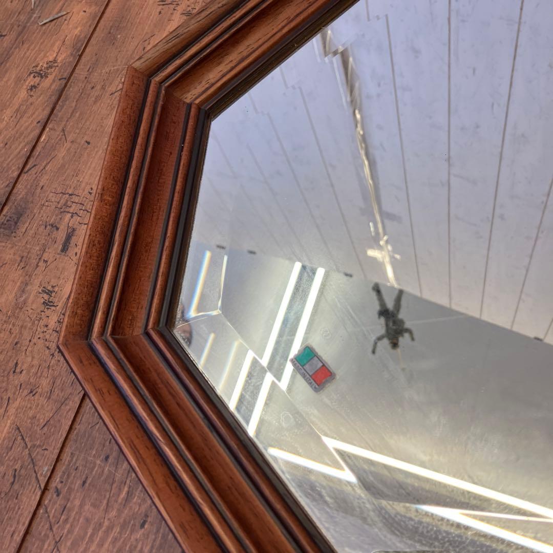 アンティーク 木製フレーム 8角形 イタリア製 壁掛け鏡 ウォールミラー