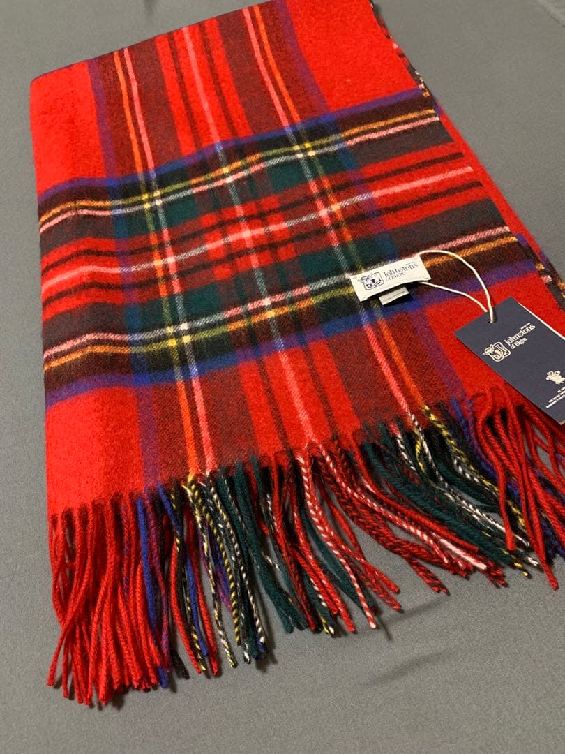 m*u様 ジョンストンズ 大判 ストール カシミヤ ロイヤルスチュワート 赤
