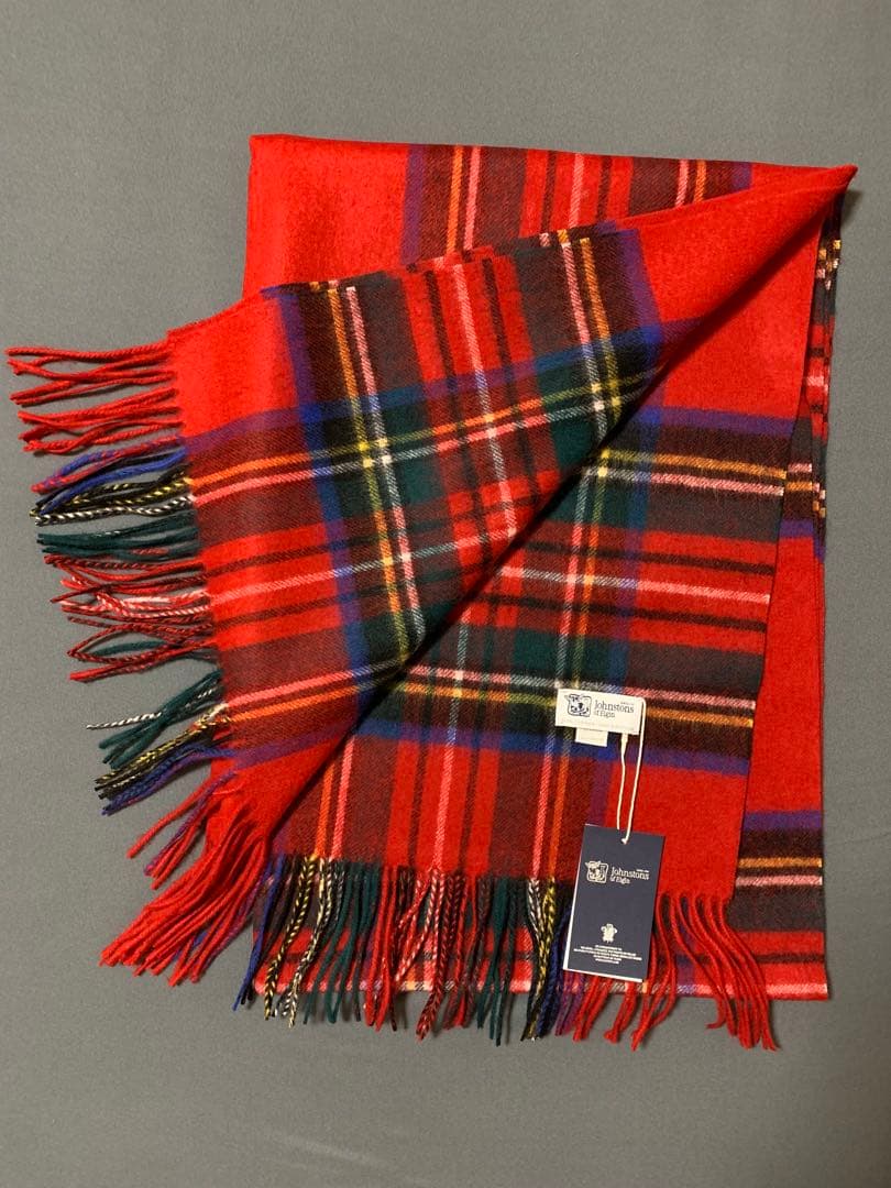 m*u様 ジョンストンズ 大判 ストール カシミヤ ロイヤルスチュワート 赤