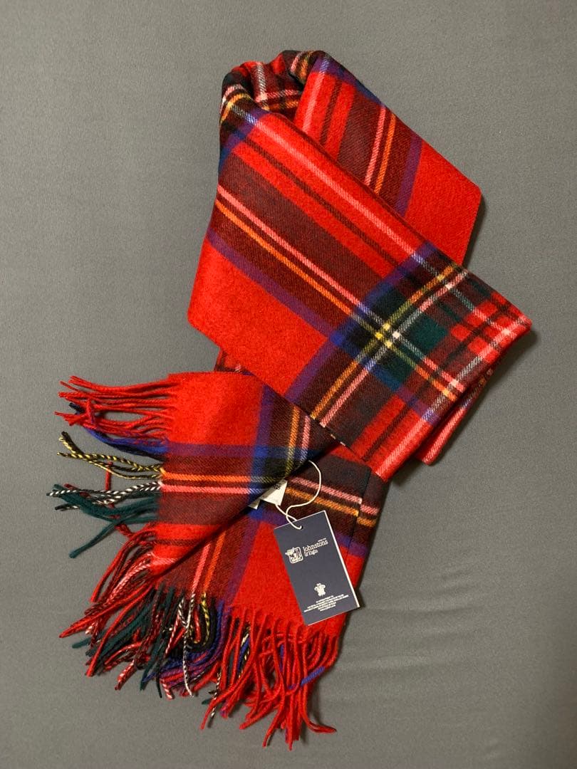 m*u様 ジョンストンズ 大判 ストール カシミヤ ロイヤルスチュワート 赤