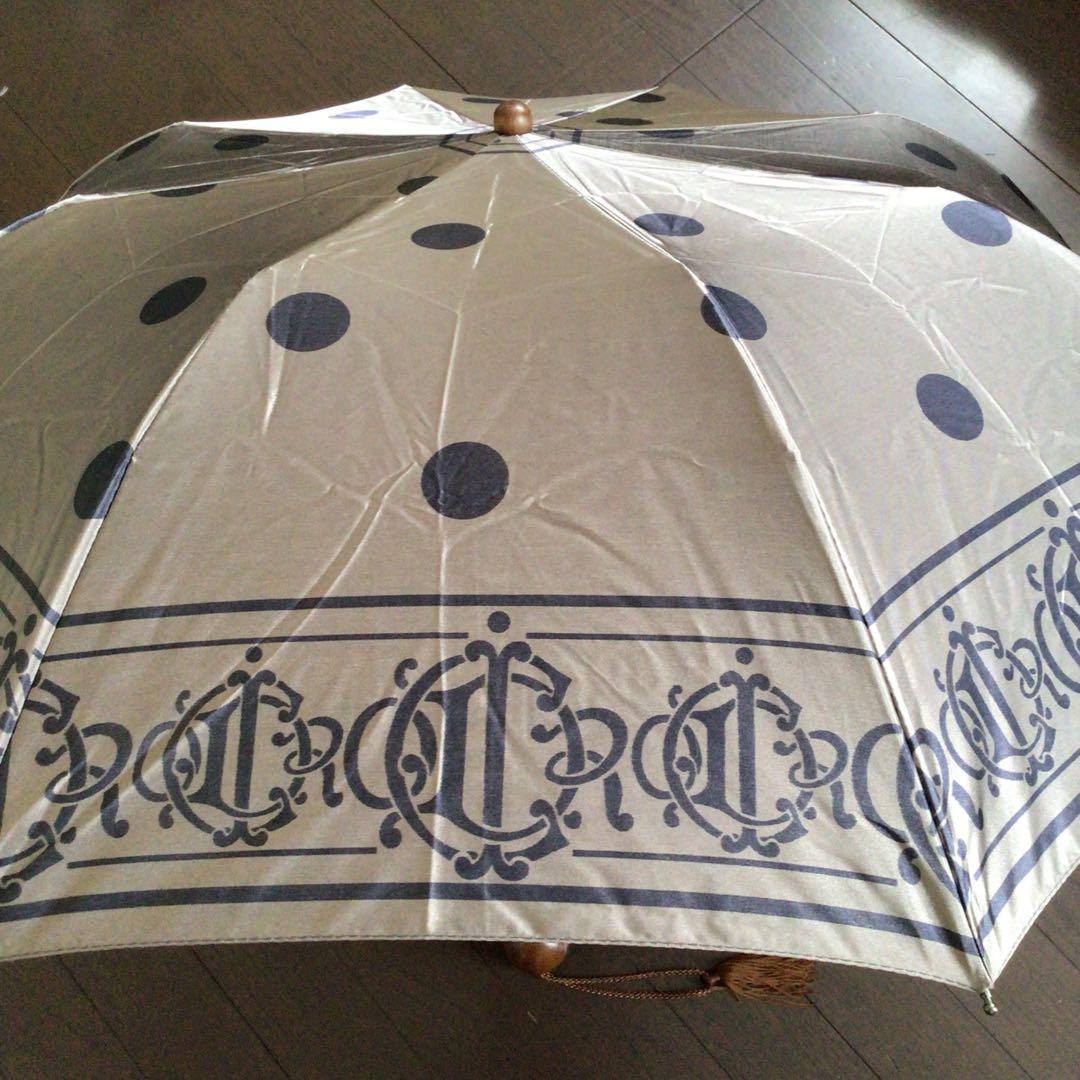 ディオール トロッター ドット柄 ケース付　折りたたみ傘 ベージュ ネイビー