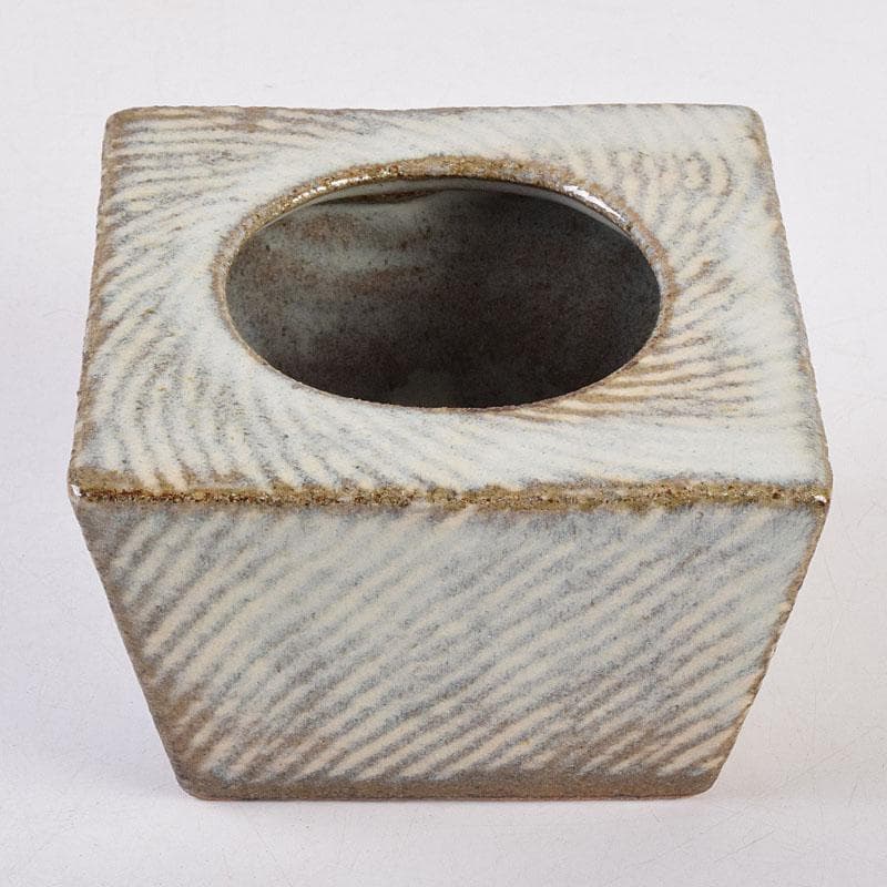 益子焼　島岡達三作　象嵌　四方灰皿　共箱　C　R8944