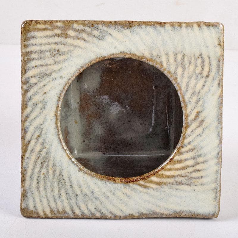 益子焼　島岡達三作　象嵌　四方灰皿　共箱　C　R8944