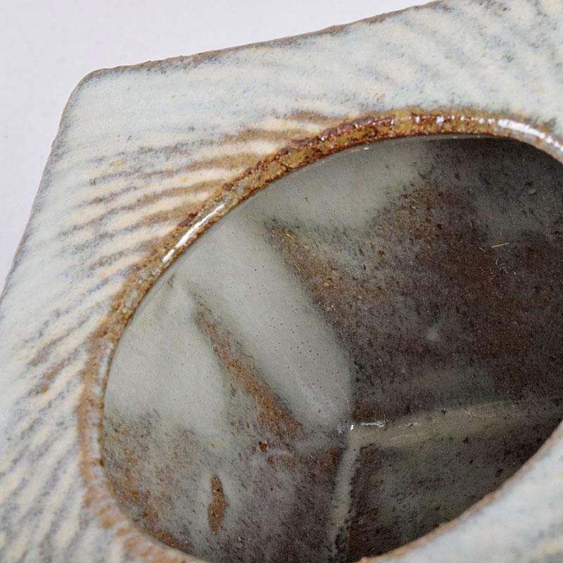 益子焼　島岡達三作　象嵌　四方灰皿　共箱　C　R8944