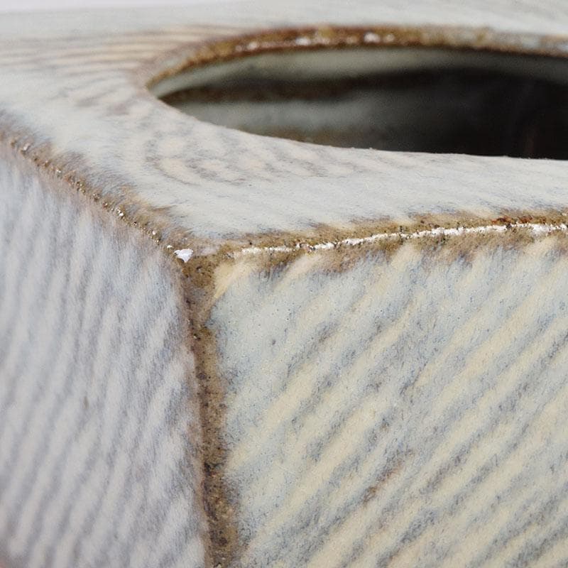 益子焼　島岡達三作　象嵌　四方灰皿　共箱　C　R8944