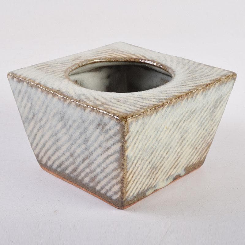 益子焼　島岡達三作　象嵌　四方灰皿　共箱　C　R8944