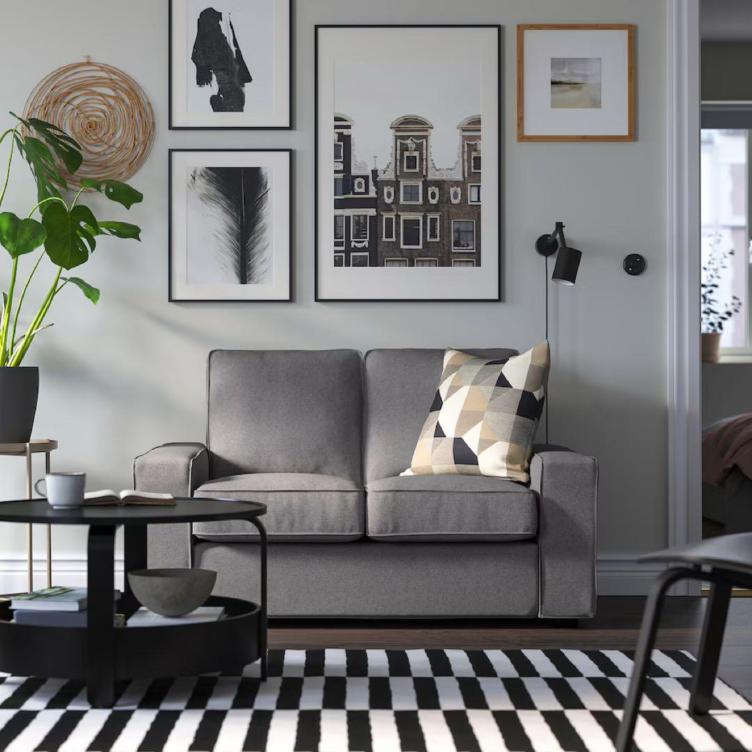 KIVIK 2人掛け コンパクトソファ用カバー ティッブレビ ベージュ グレー