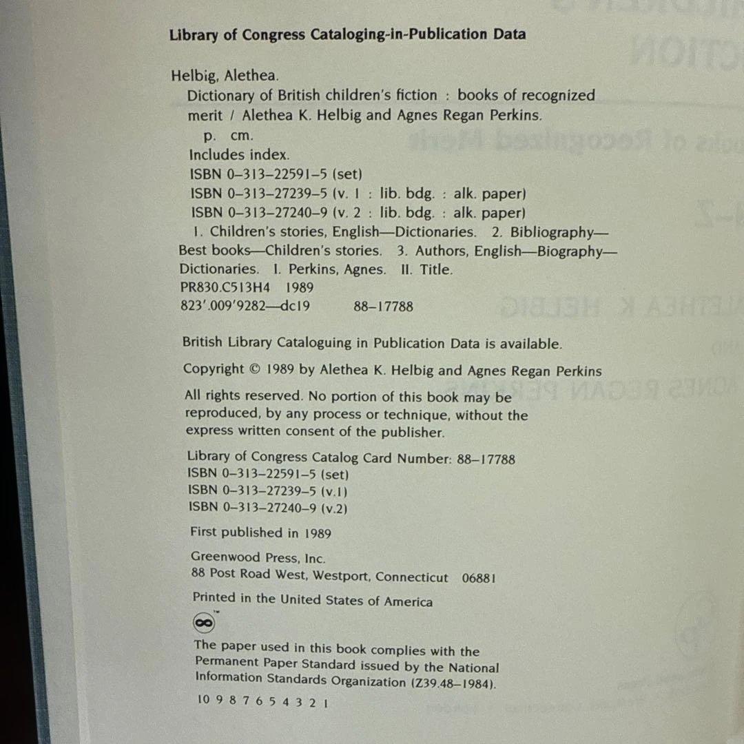 洋書 Dictionary of British Children's Fiction