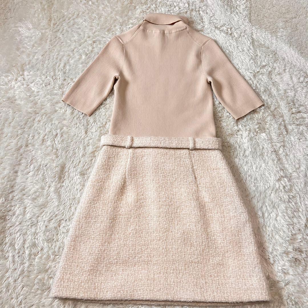 美品 Theory コンボドレス ニットドッキングワンピース ベージュ XS