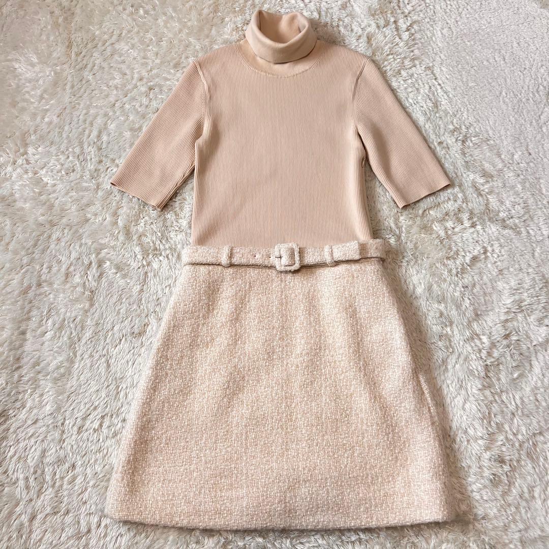 美品 Theory コンボドレス ニットドッキングワンピース ベージュ XS