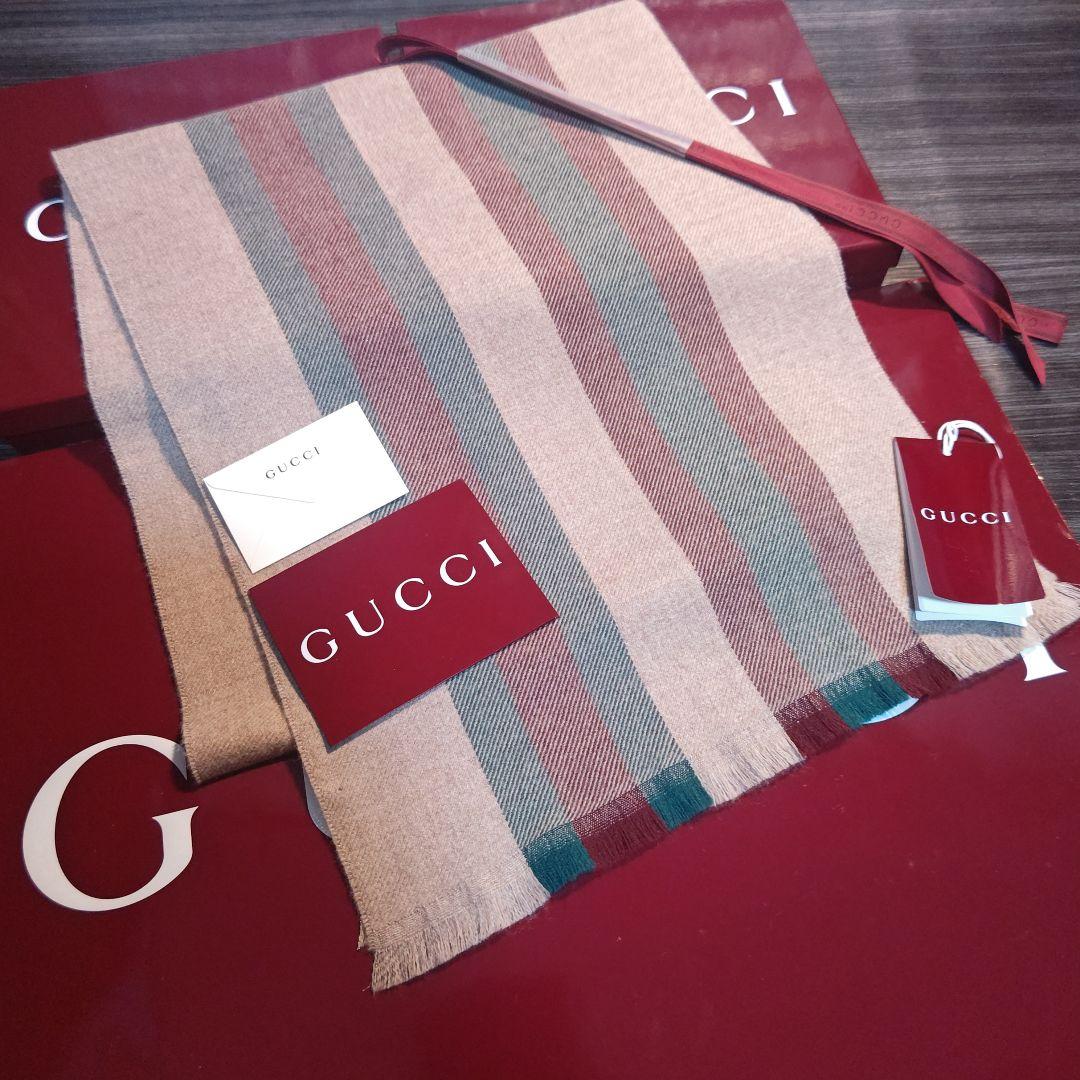 ❤極美品箱付き❤GUCCI マフラー ストール スカーフ❤ストライプ❤ベージュ