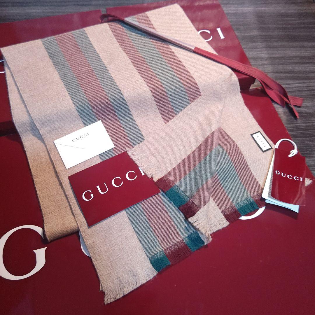❤極美品箱付き❤GUCCI マフラー ストール スカーフ❤ストライプ❤ベージュ