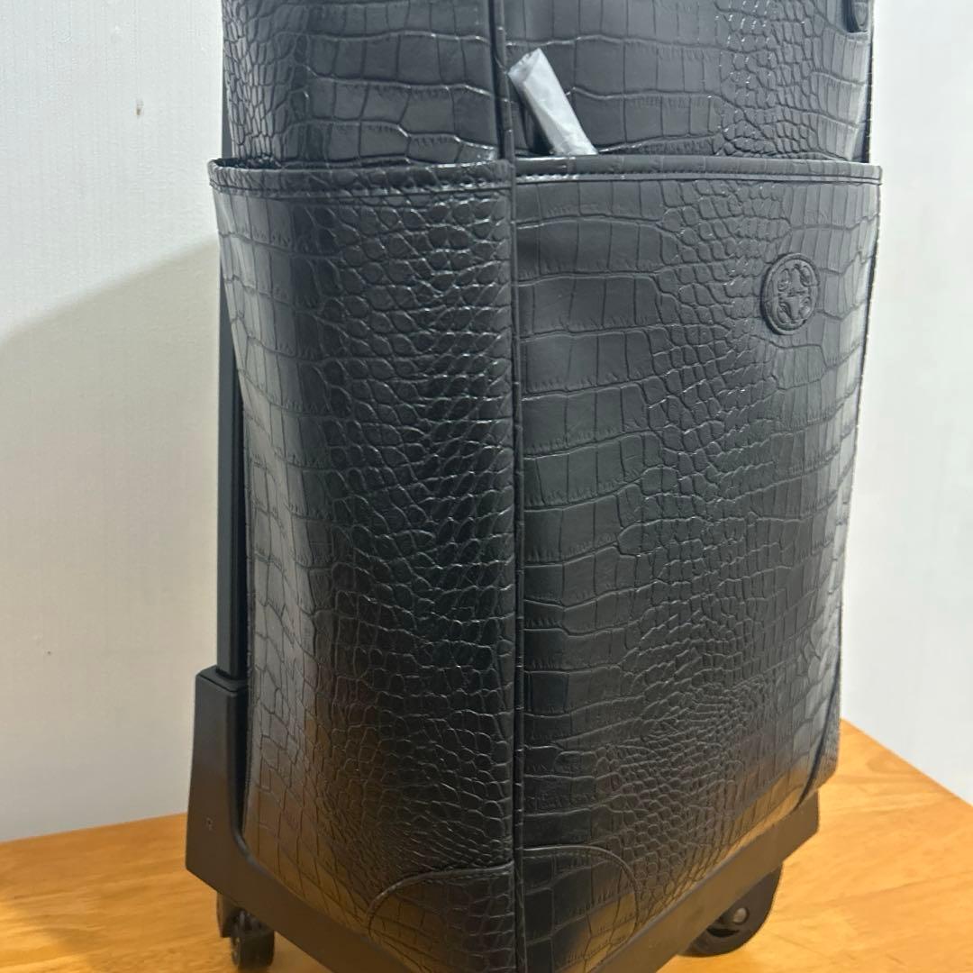 新品未使用　SWANY クロコ型押し キャリーバッグ 黒 ストッパー付き 美品