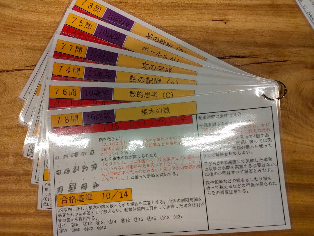 田中ビネー知能検査V　検査進行シート３歳級〜１２歳級セット