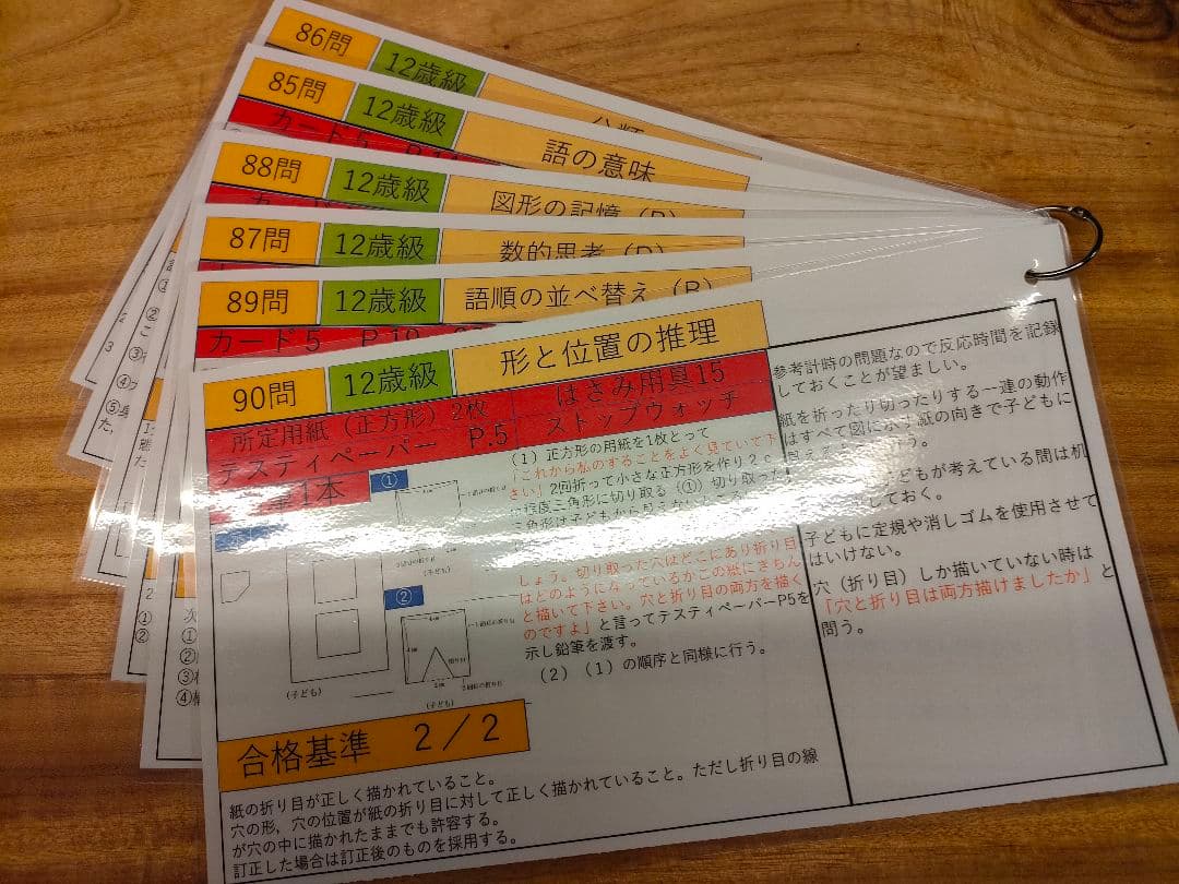 田中ビネー知能検査V　検査進行シート３歳級〜１２歳級セット