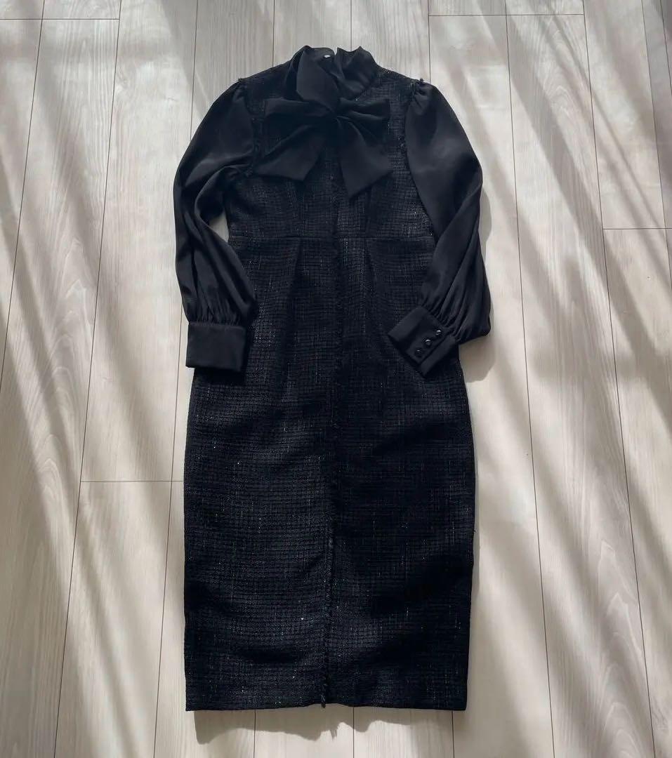 RUIRUE BOUTIQUE ミックスツイードコンビ・ロングナローワンピースM