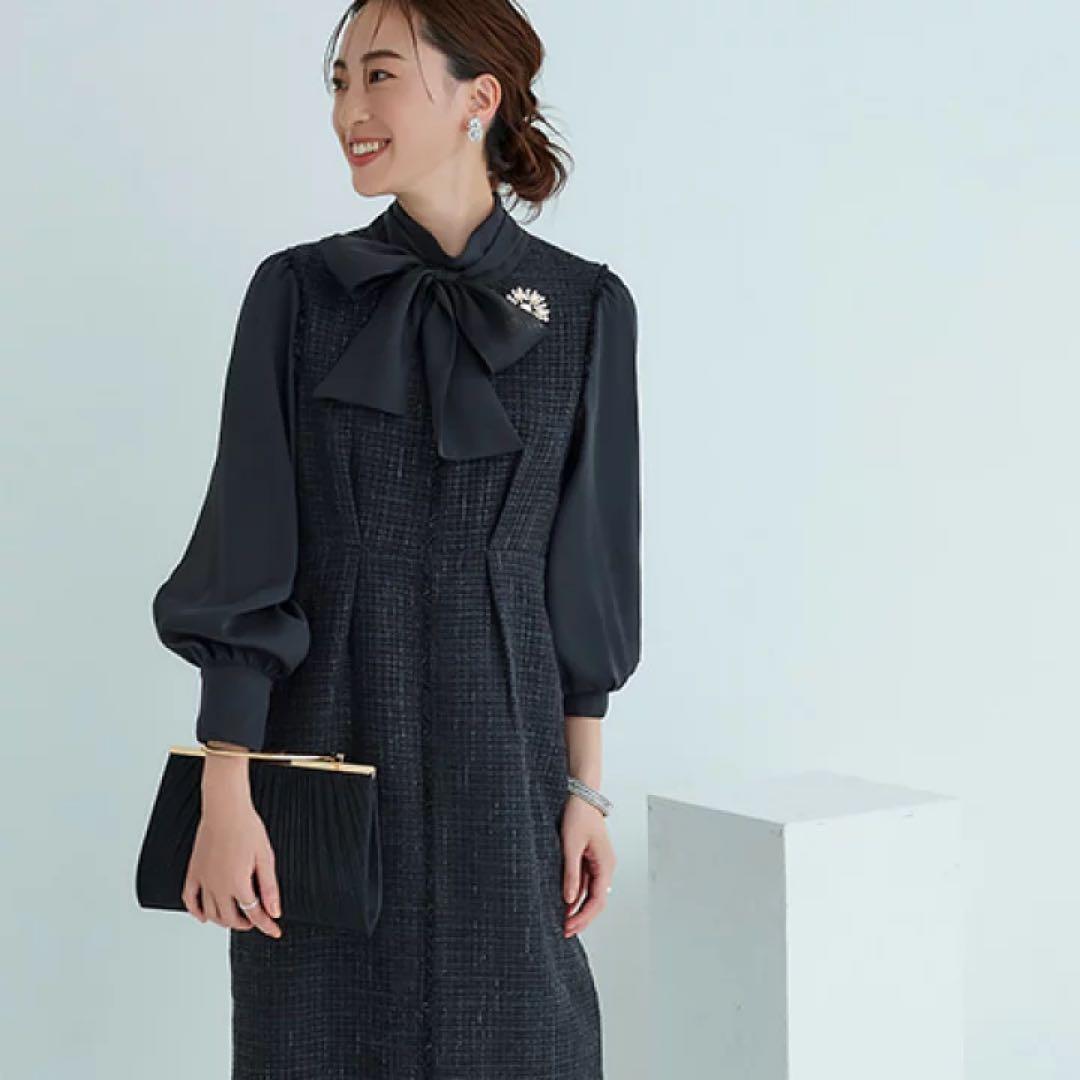 RUIRUE BOUTIQUE ミックスツイードコンビ・ロングナローワンピースM