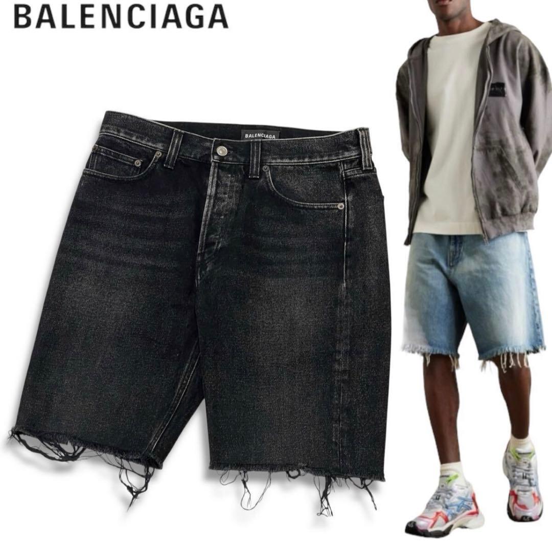 BALENCIAGA カットオフ ブラック デニム ショーツ 30 メンズ
