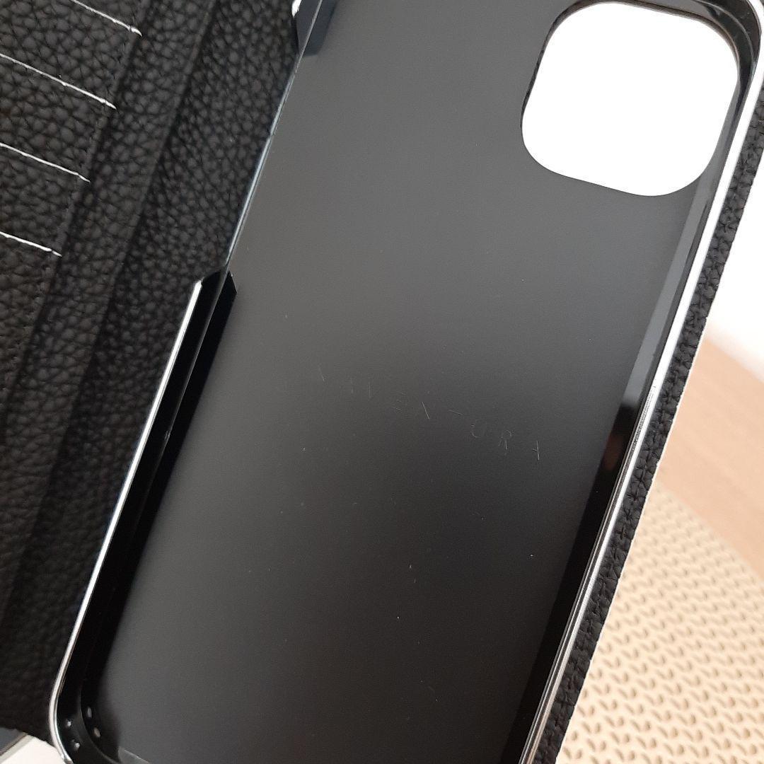 iPhone14Plusダイアリーケース　ブラック　シュリンクレザー