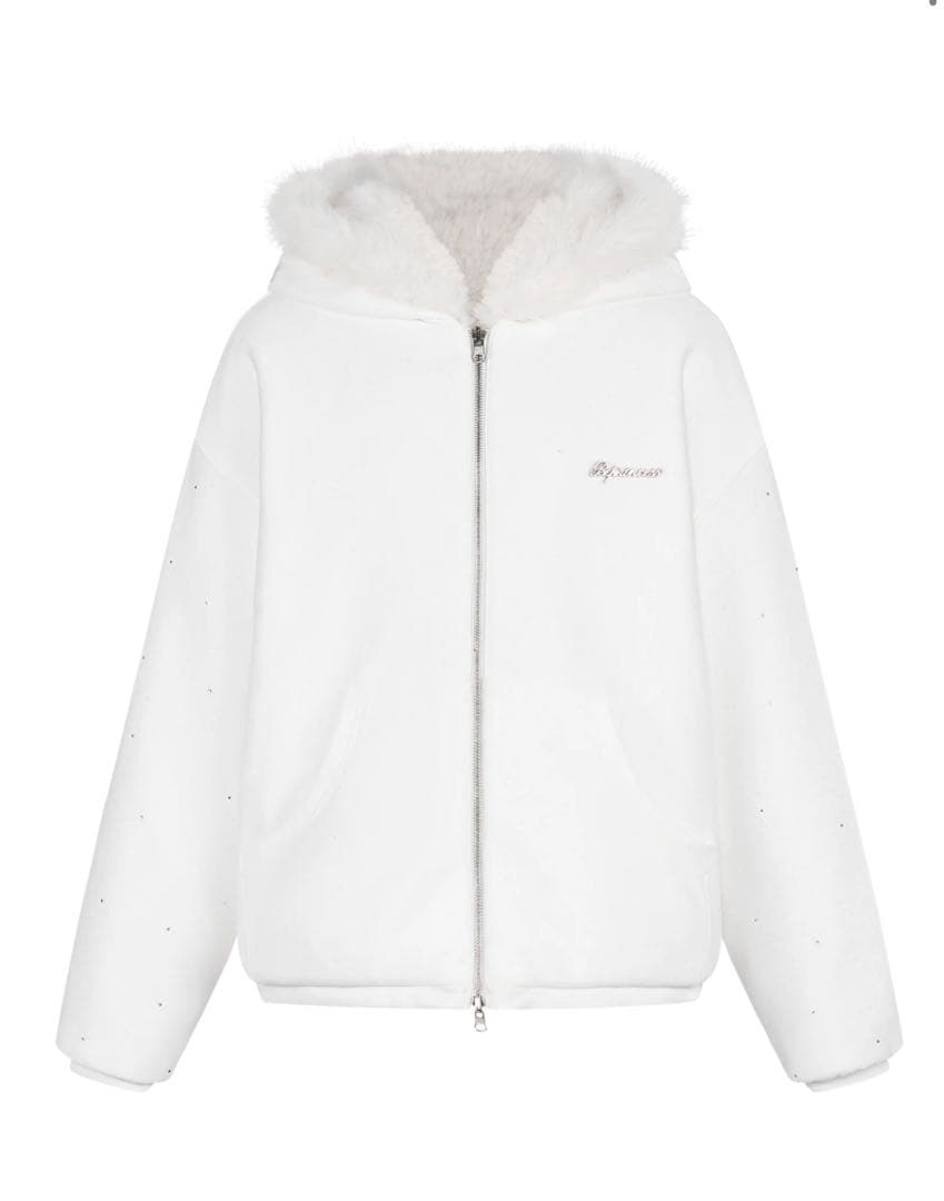 ジャケット・アウター Andwang Kirakira 2way fur zip up white