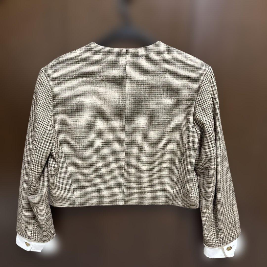 新品未使用 SANDRO ノーカラーチェックジャケット ゴールドボタン