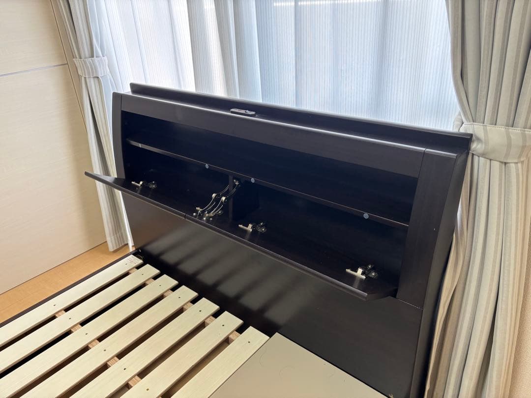 【もえか】セミダブルベッド 引き出し付き ダークブラウン