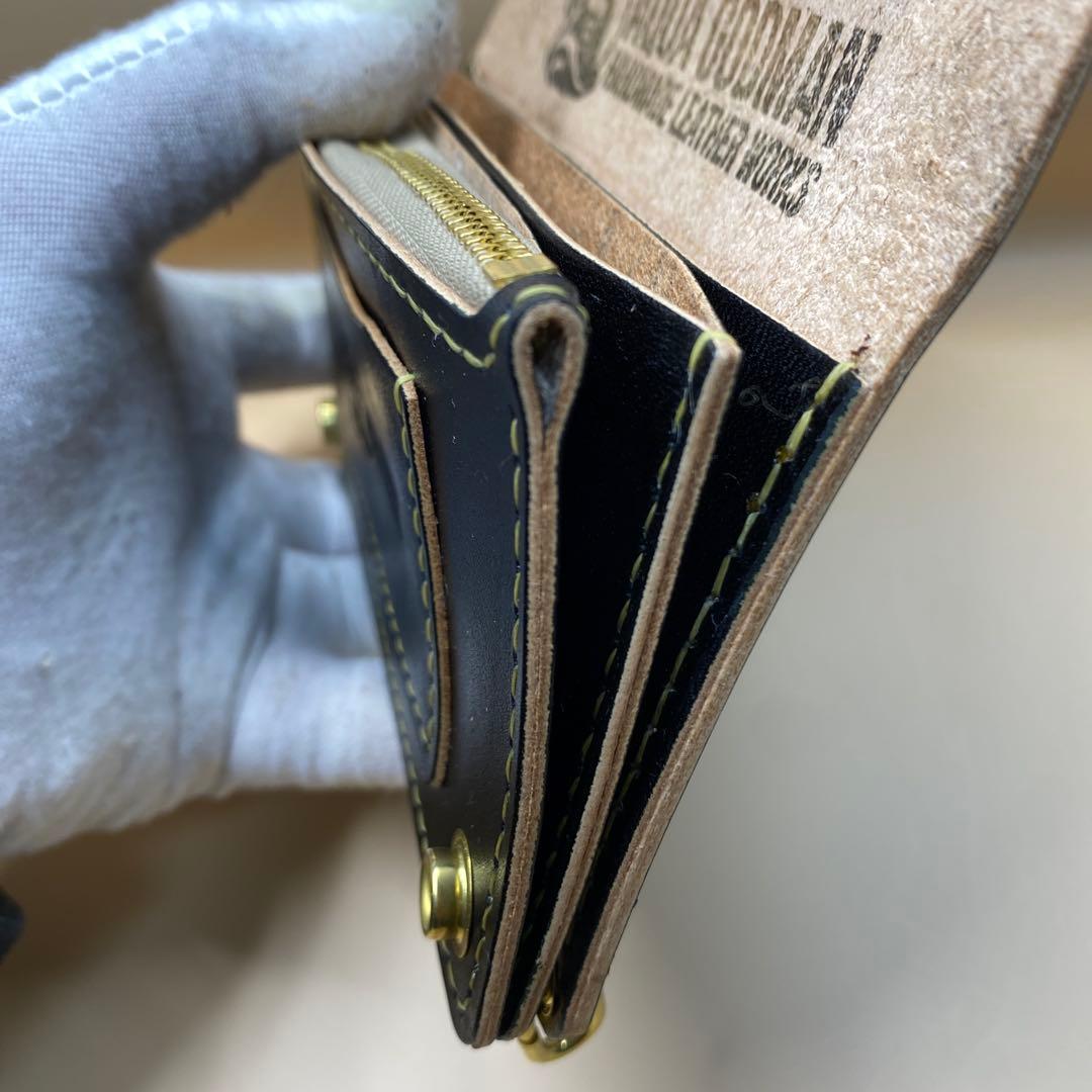 【値下】【無骨×上質】3層 丘染めブラック／ミドルトラッカーウォレットMTW