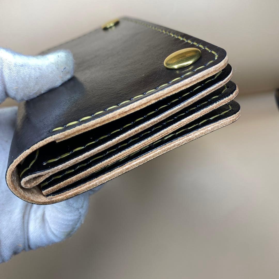 【値下】【無骨×上質】3層 丘染めブラック／ミドルトラッカーウォレットMTW