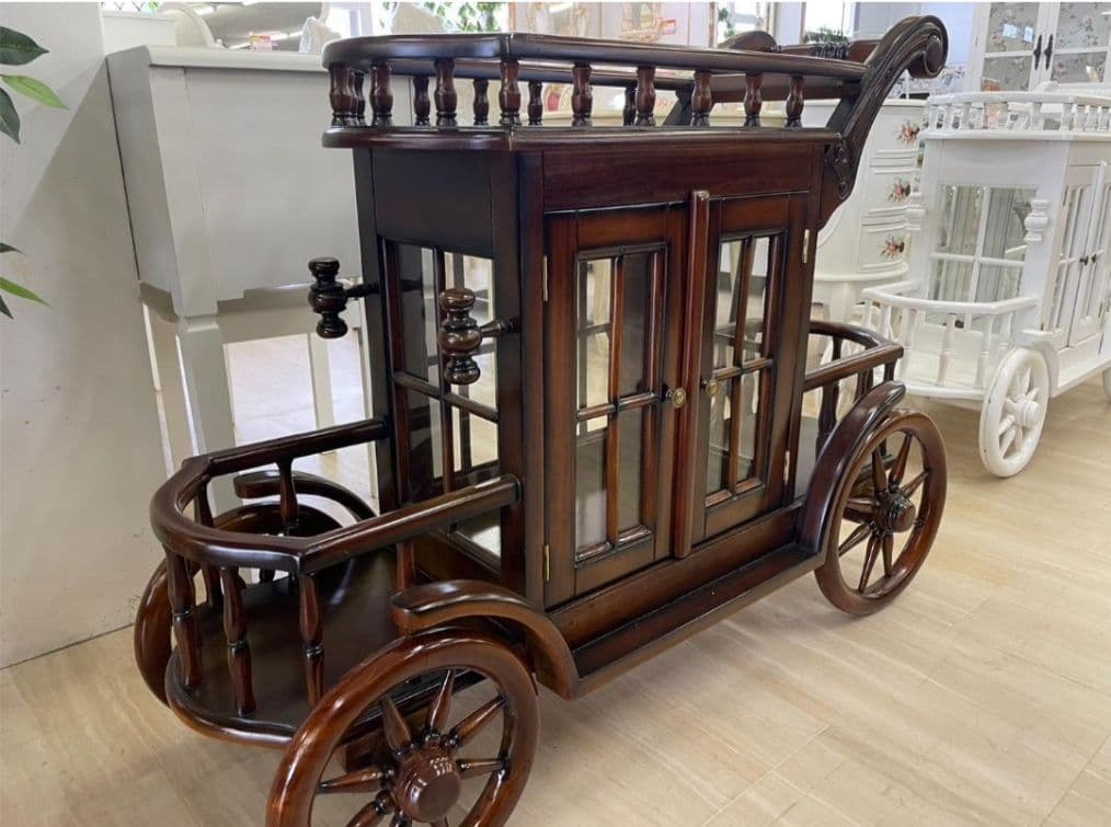 マホガニー　シンデレラワゴン　馬車　アンティーク　木製　家具　ブラウン　収納　棚