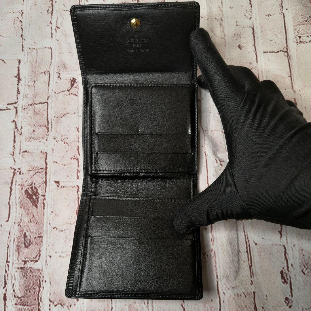 【美品】ルイヴィトン 二つ折り財布 エピ ポルトフォイユ Wホック／ブラック黒U
