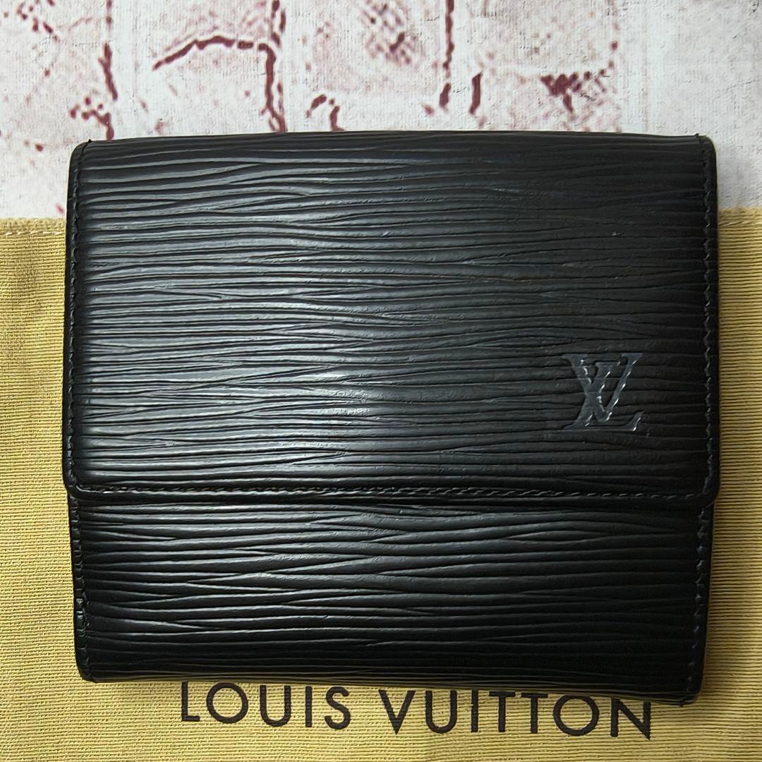 【美品】ルイヴィトン 二つ折り財布 エピ ポルトフォイユ Wホック／ブラック黒U