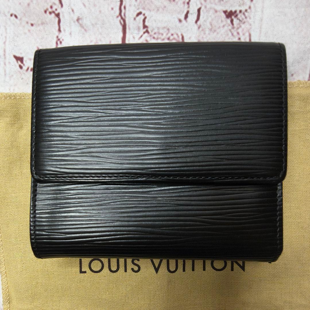 【美品】ルイヴィトン 二つ折り財布 エピ ポルトフォイユ Wホック／ブラック黒U