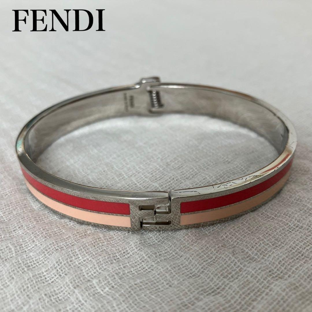 【美品】フェンディ バングル ブレスレット ズッカ シルバー バイカラー L