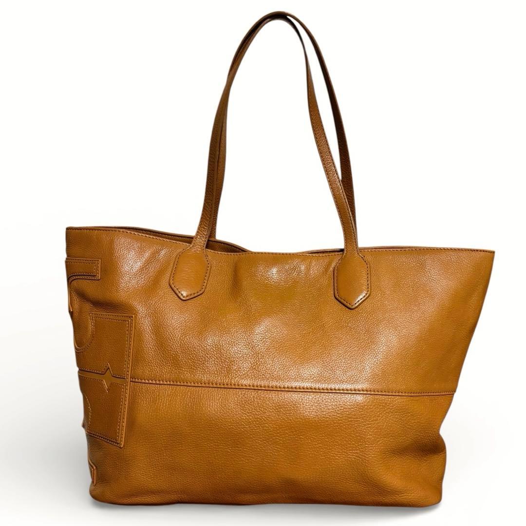 トリーバーチ キャメルブラウン シボ革 レザートートバッグ 大容量 軽量