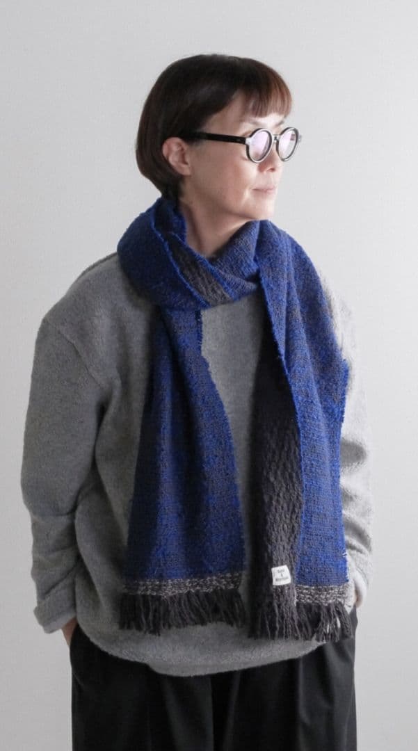 Suno＆Morrison　マフラーストール ダブルフェイス チャコールブルー