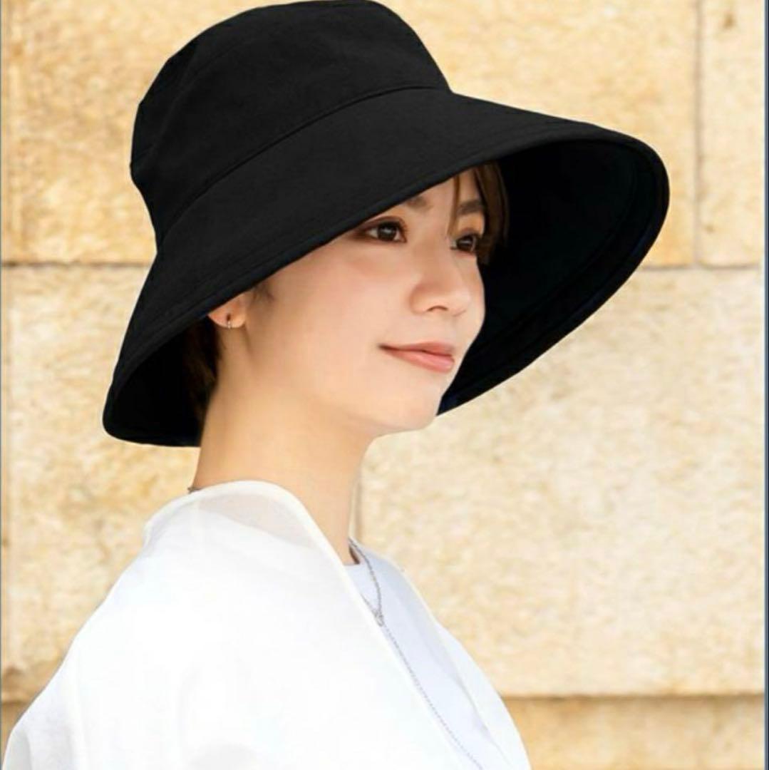 芦屋ロサブラン　プレーンハット つば13cm つば裏遮光　帽子　ブラック　m