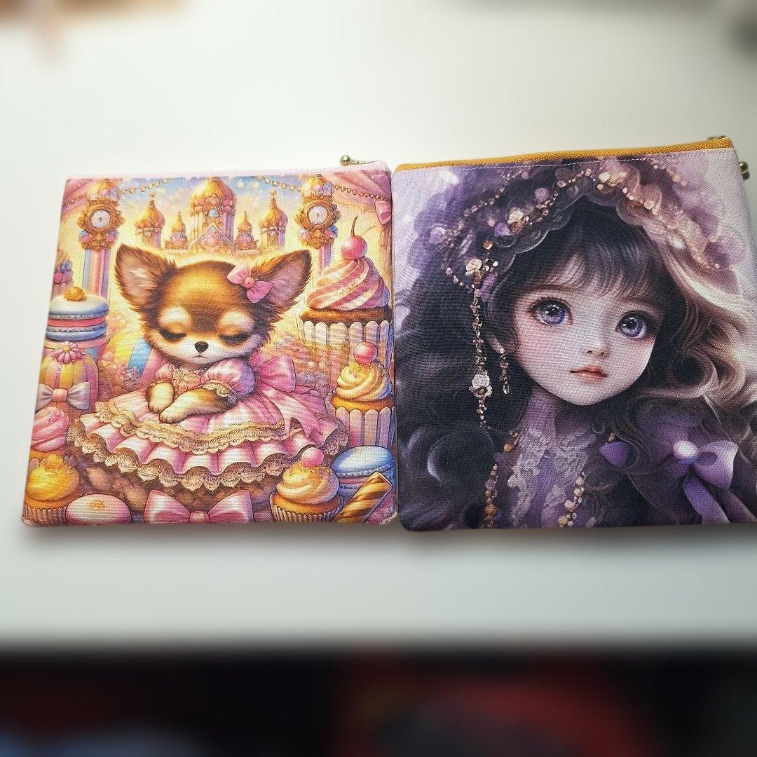 激レア女の子パネル生地　ハンドメイド　両面パネルフラットポーチ