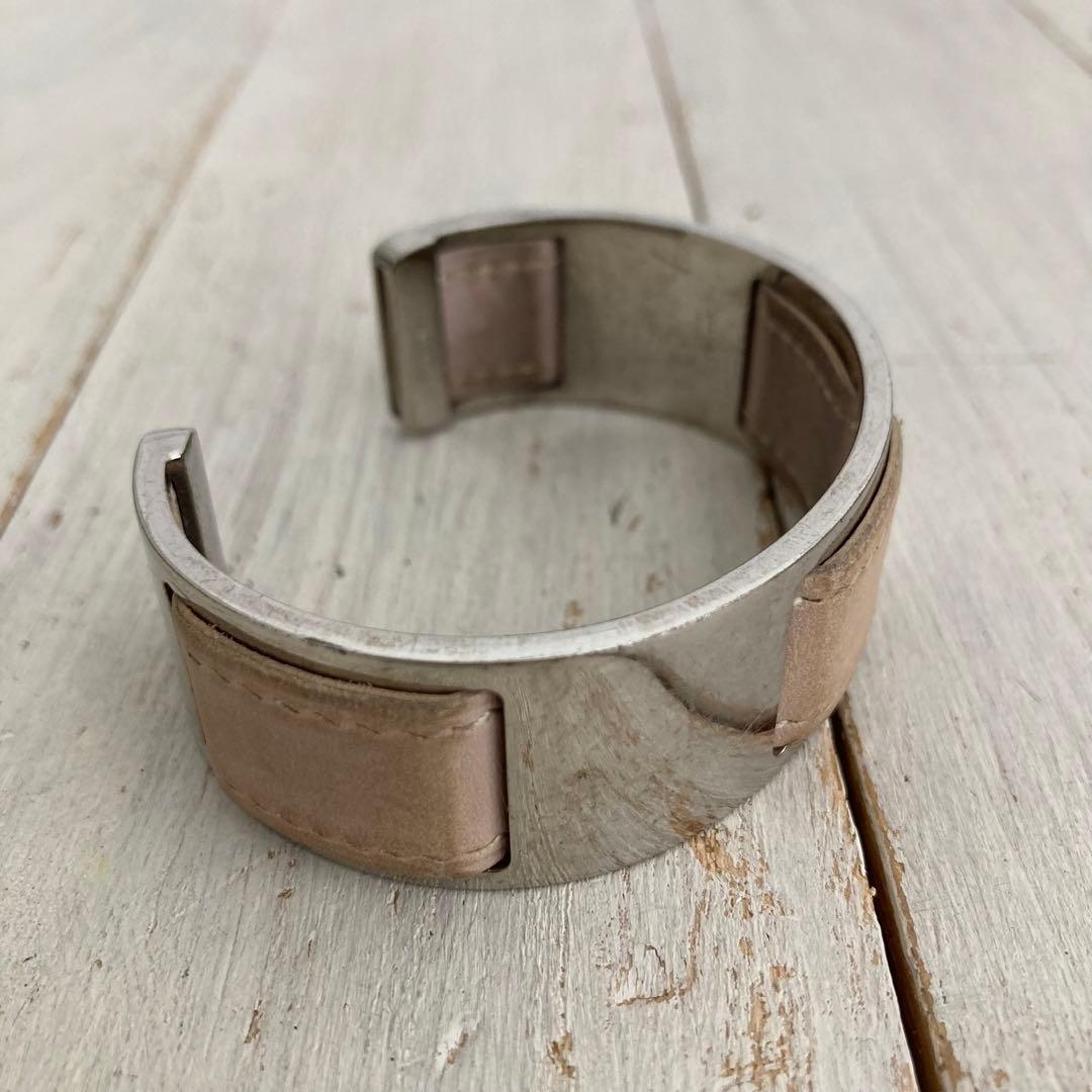 HERMES エルメス バングル ピンクレザー×シルバー
