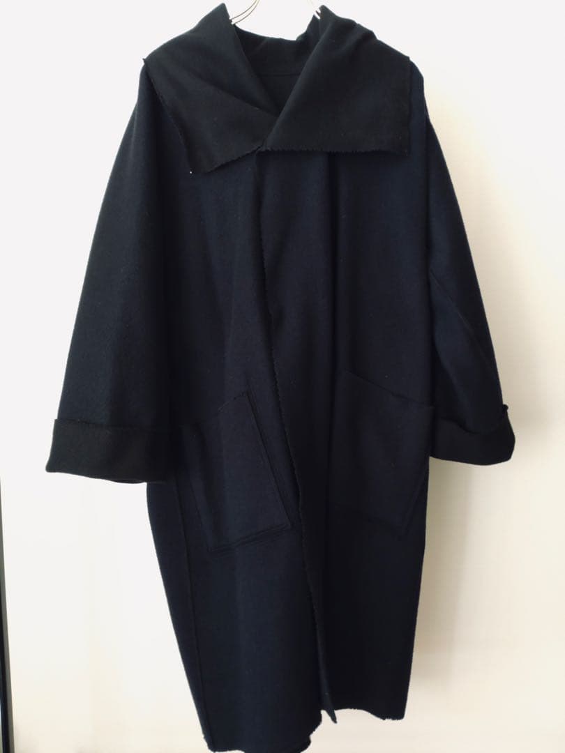 【美品】ウールリバーコート 濃紺×黒 サイズ2