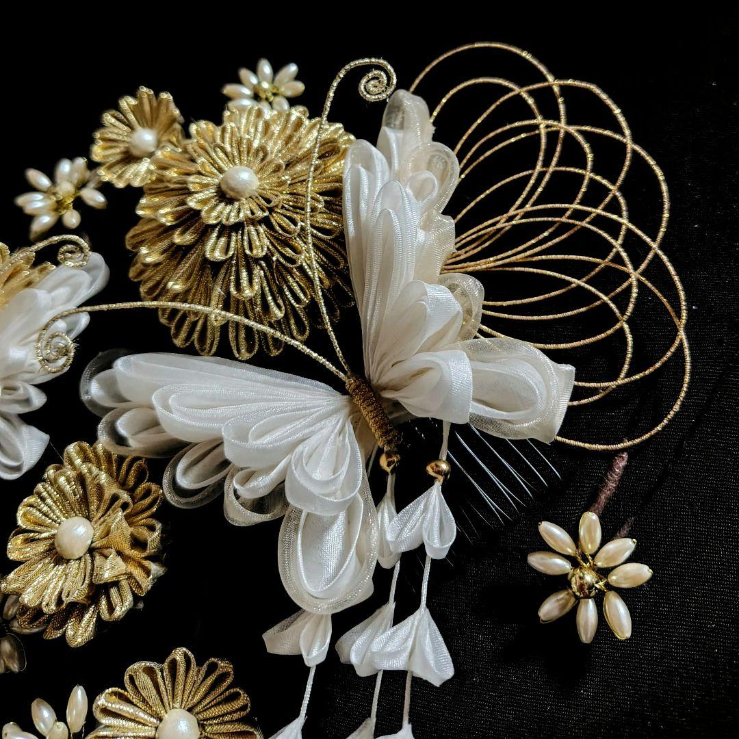 つまみ細工 髪飾り 蝶々 成人式 卒業式 結婚式 七五三 かんざし