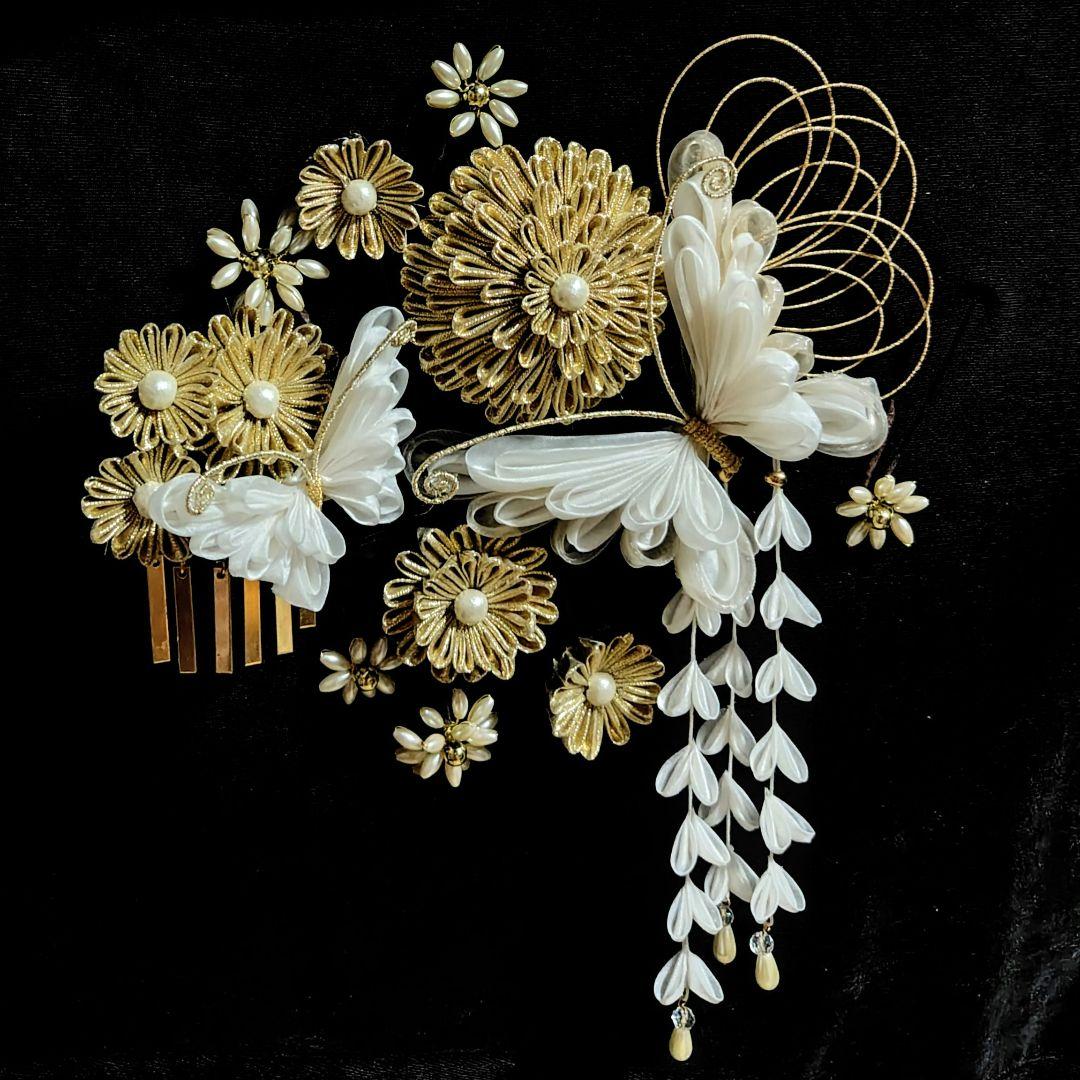 つまみ細工 髪飾り 蝶々 成人式 卒業式 結婚式 七五三 かんざし