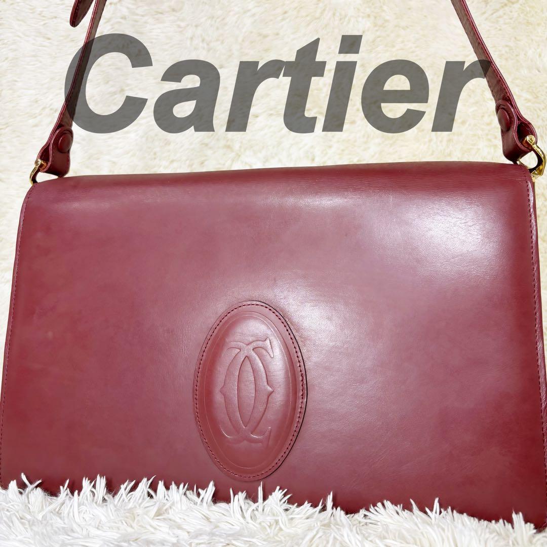 極美品　カルティエ　ショルダーバッグ　マスト ドゥ　レザー　レッド　ロゴ　肩掛け