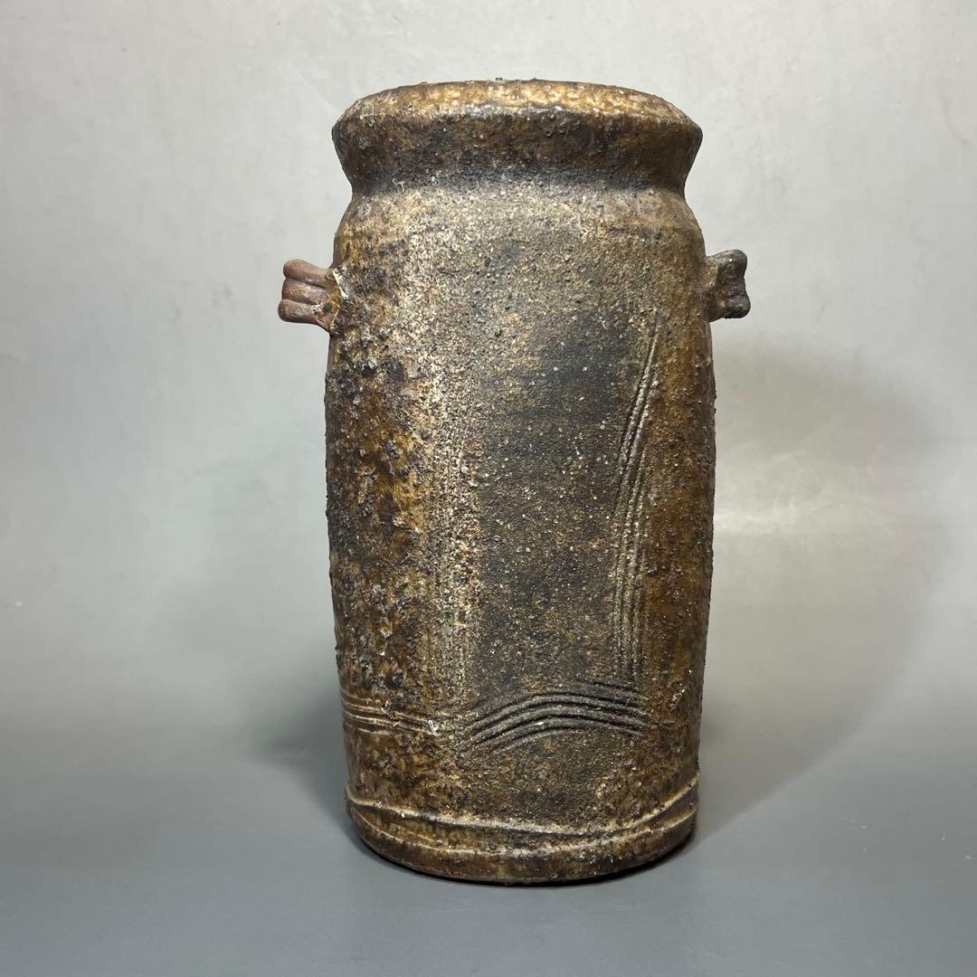 ス*ト様 新歓嗣 伊賀耳付花入 花瓶 花器 共箱 共布