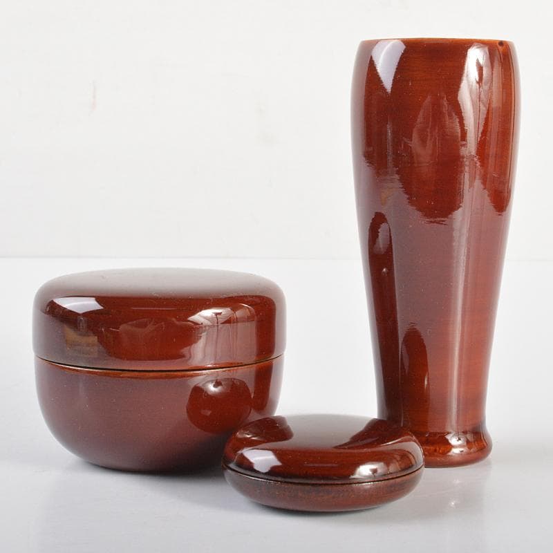 Rie Oda　鎌倉彫　竹文茶箱茶碗平安春峰作振出など一式　VR6666