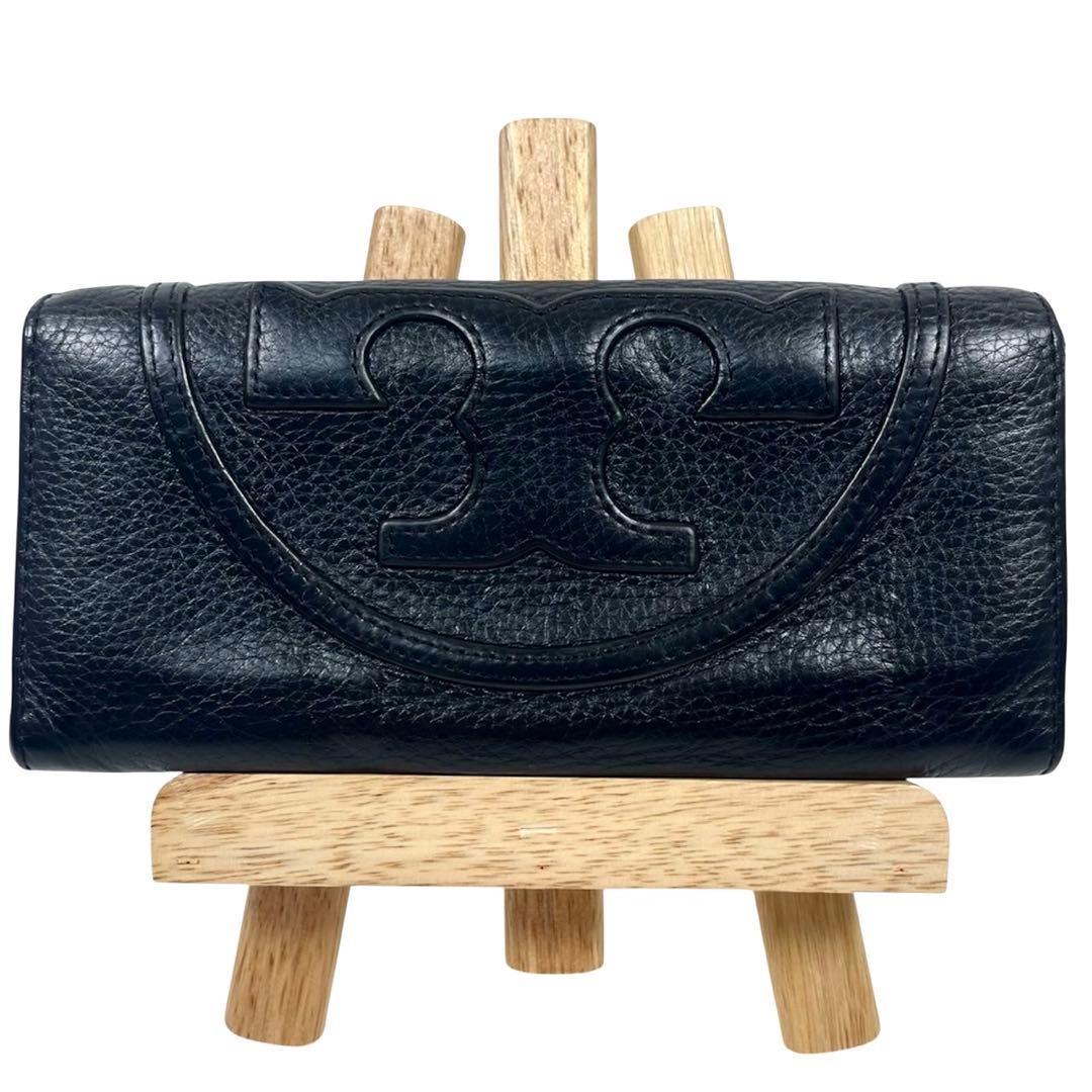 トリーバーチ　長財布　デカロゴ！　二つ折りウォレット　本革　極美品　ブラック