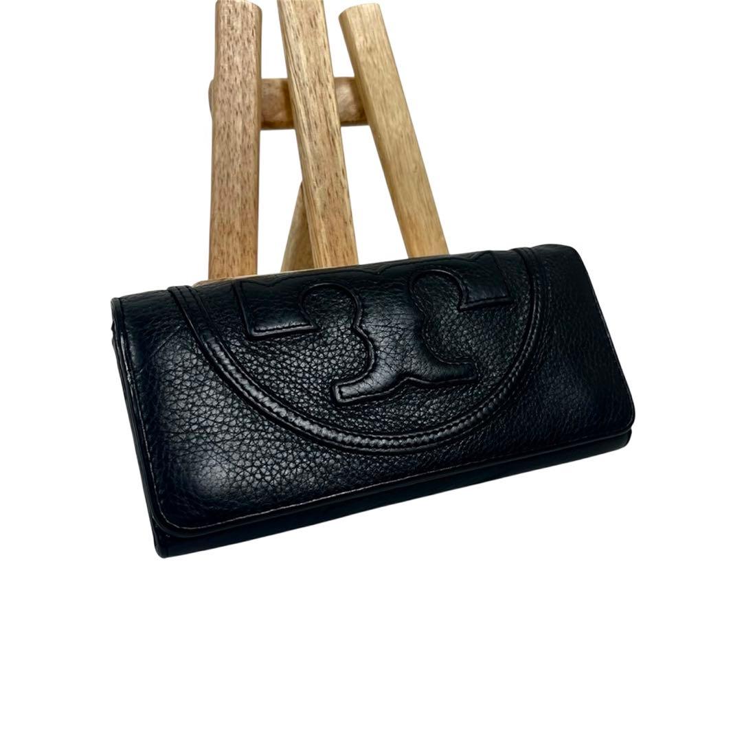 トリーバーチ　長財布　デカロゴ！　二つ折りウォレット　本革　極美品　ブラック